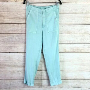 Crew Zip Up Sea Side Pants Mint Green Elastic Waist Slim Straight Leg